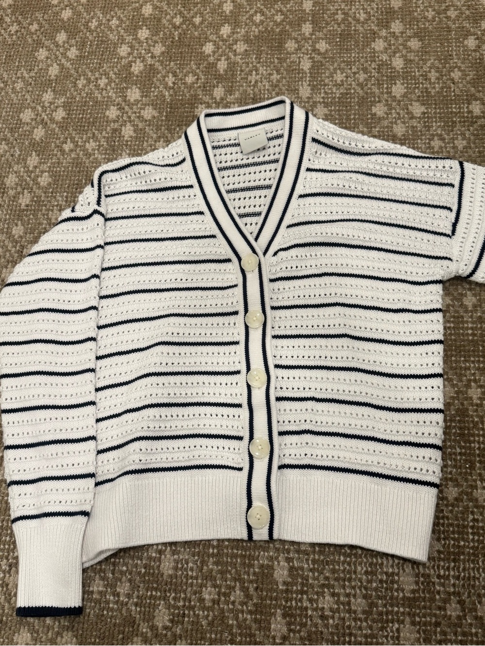 Varley Cream & Navy Striped Openwork Cardigan - Picture 2 of 8
